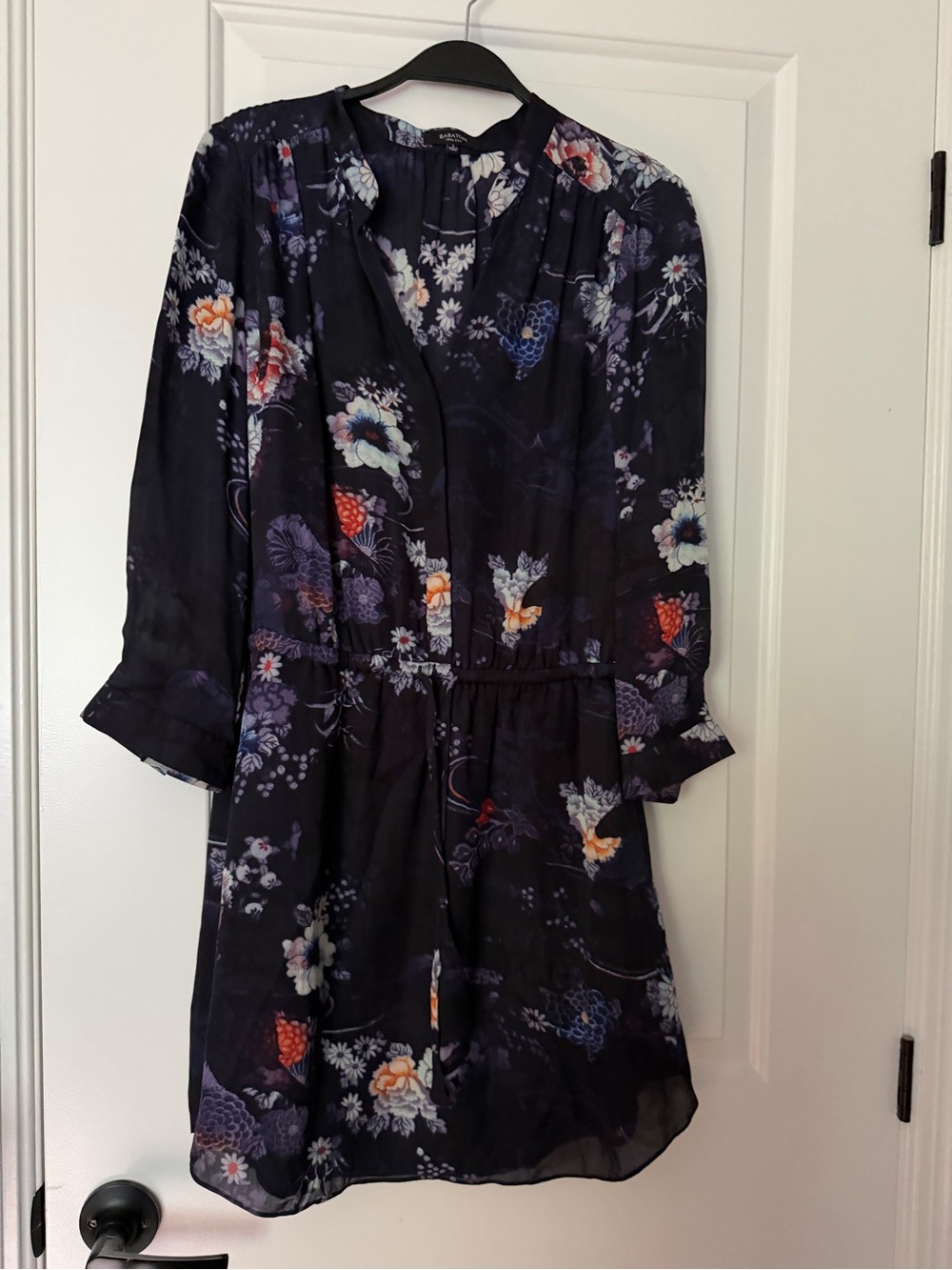 Babaton Navy Floral Long-Sleeve Dress